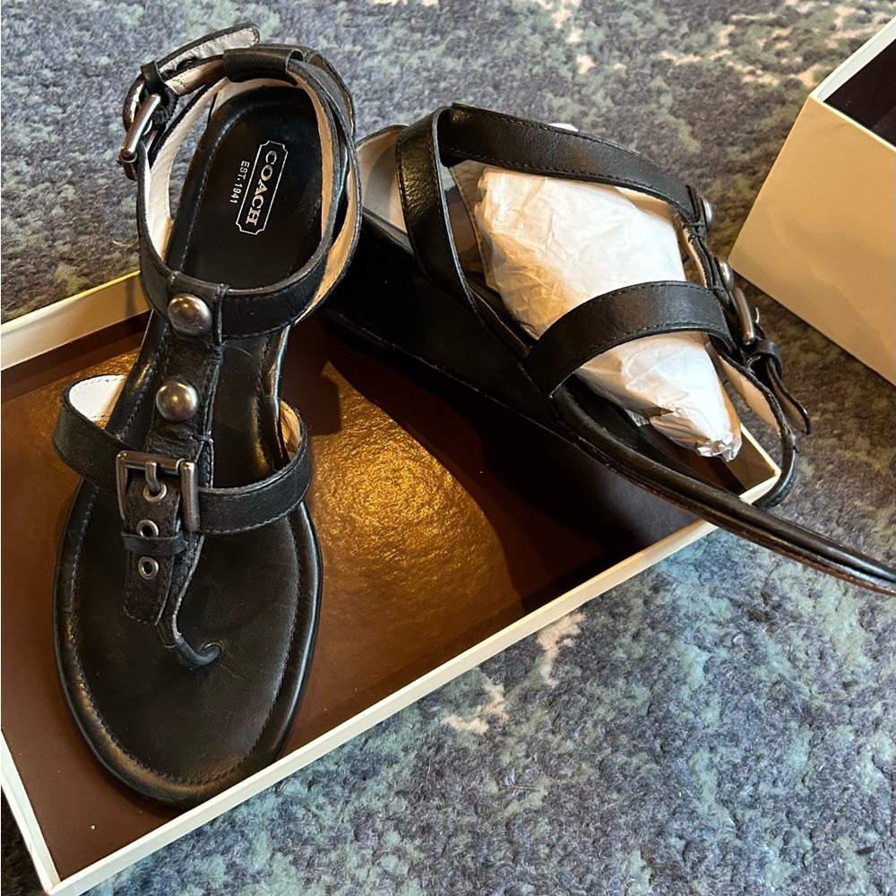 Coach Black Strappy Sandals
